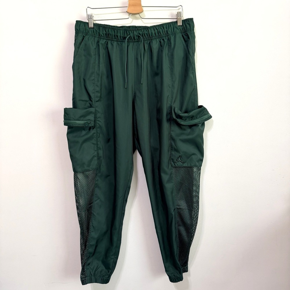 Jordan Womens Jumpman Utility Cargo Pants XL Nylon Mesh Thigh Pocket Green Y2K